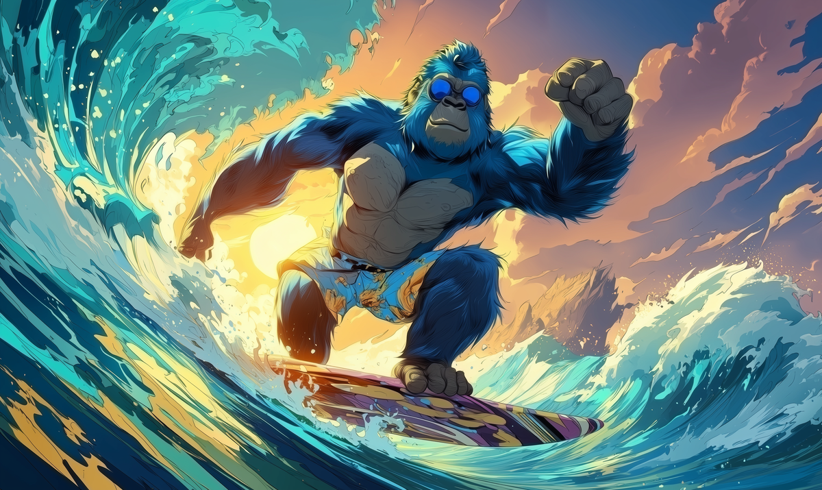 Hanno der Gorilla im Meer, Illustration zur Duschseife Sun Wave