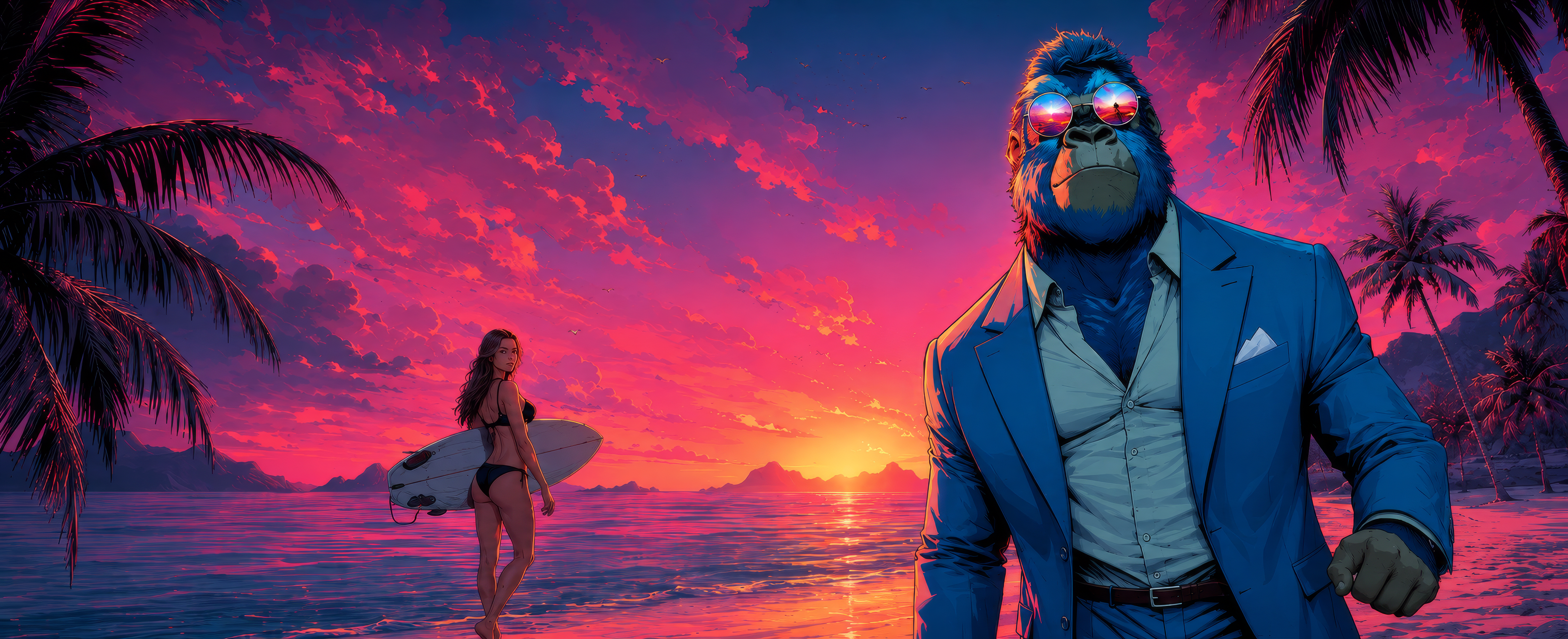 Hanno der Gorilla im Comic-Stil am Strand